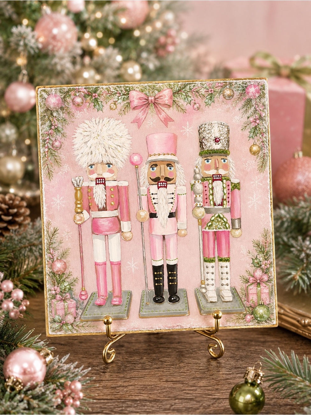 Hand Crafted Pink Nutcracker Ceramic Coaster Stone 4”